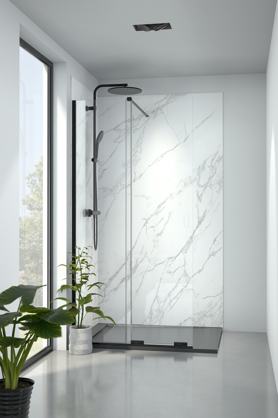 Balmani Move Slide Walk-In Dusche: Schiebewand, 100 x 200 cm, Klarglas, Schwarzes Profil, matt