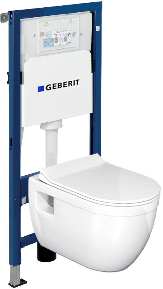 Linie Tempo hangend toilet hoogglans wit randloos met Geberit Duofix inbouwreservoir