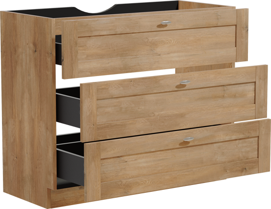 Linie Classo stehender Waschbeckenunterschrank: 100 x 46 cm, Eiche Natur, 3 Schubladen