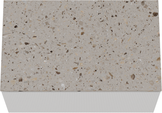 Balmani Fila hängendes Möbelstück Set: 90 x 55 cm, Weiß matt, mit Stretto Einzel Waschtischplatte, Terrazzo in Greige, Vertikale symmetrische gerade Rippe
