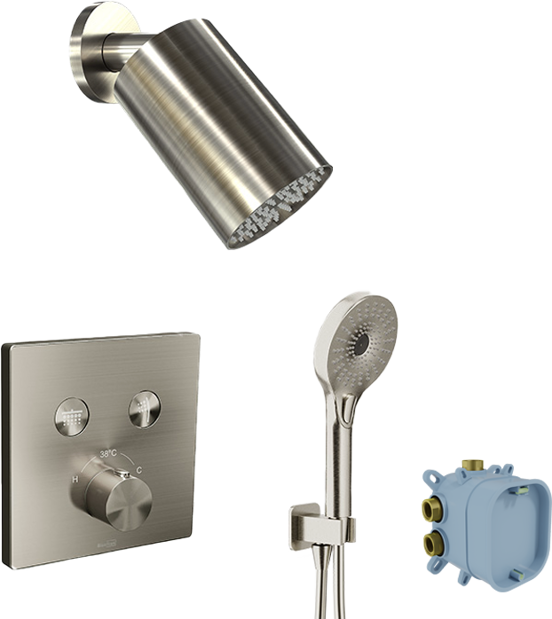 Blaufoss Switch-Line thermostatische kraan Inbouw regendoucheset met regendouchekop 14 x 9 cm brushed coolmetal