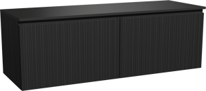 Storke Ribs hängendes Möbelstück Set: 150 x 52 cm, Schwarze Eiche, mit Panton Einzel- oder Doppel Waschtischplatte, Pulverbeschichtetes MDF, Schwarz matt, Vertikale asymmetrische gerade Rippe