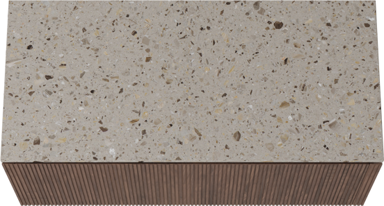 Balmani Eclips meuble salle de bains suspendu 120 x 55 cm Noyer américain avec Stretto tablette simple ou double en Terrazzo greige, Nervure droite symétrique verticale