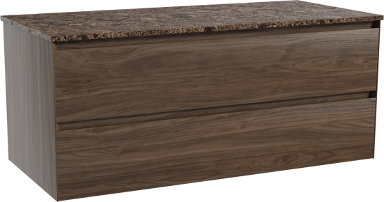 Balmani Mitra meuble salle de bains suspendu 120 x 55 cm noyer américain avec Stretto tablette simple ou double en marbre dark emperador