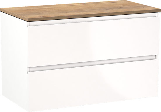 Linie Lado zwevend badmeubel 90 x 46 cm hoogglans wit met Lado enkel wastafelblad in melamine naturel eiken