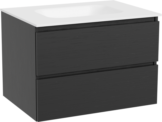 Balmani Lucida zwevend badkamermeubel 75 x 55 cm zwarte eik met Tablo Arcato enkele wastafel in solid surface mat wit