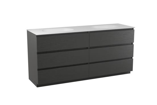 Balmani Lucida meuble salle de bains à poser 180 x 55 cm chêne noir avec Tablo Oval double vasque en solid surface blanc mat