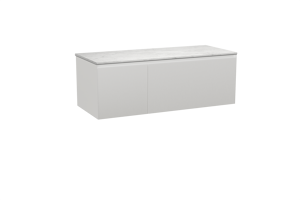 Balmani Fila zwevend badkamermeubel 135 x 55 cm mat wit met Stretto enkel of dubbel tablet in marmer carrara, Verticale symmetrische rechte ribbel