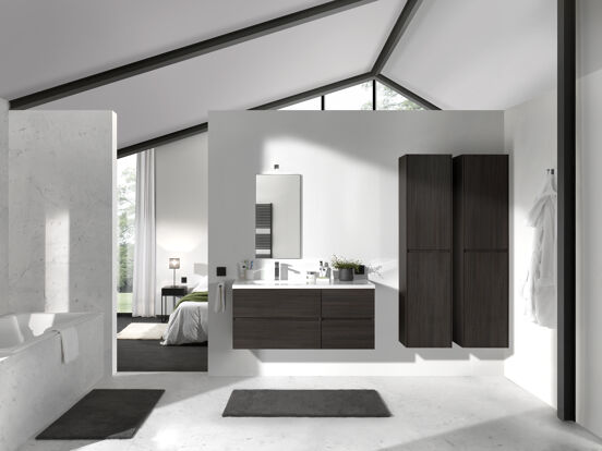 Storke Edge zwevende badkamerkast donkere eik 40 x 30 x 170 cm