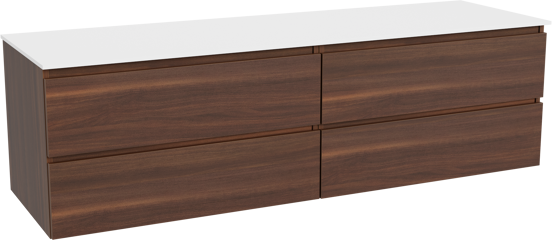 Balmani Lucida hängendes Möbelstück Set: 180 x 55 cm, Amerikanischer Nussbaum, mit Stretto Einzel- oder Doppel Waschtischplatte, Solid Surface Weiß matt