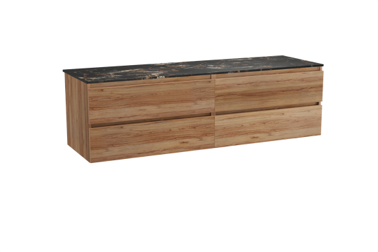 Balmani Lucida meuble salle de bains suspendu 180 x 55 cm teck avec Stretto tablette simple ou double en marbre portoro gold