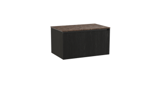 Balmani Fila zwevend badkamermeubel 90 x 55 cm zwarte eik met Stretto enkel tablet in marmer dark emperador, Verticale symmetrische rechte ribbel