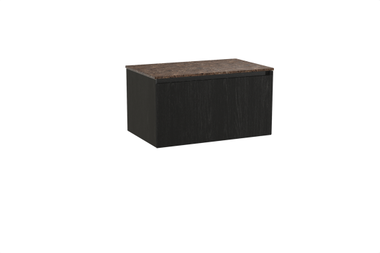 Balmani Fila zwevend badkamermeubel 90 x 55 cm zwarte eik met Stretto enkel tablet in marmer dark emperador, Verticale symmetrische rechte ribbel