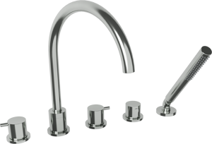 Blaufoss Round robinet baignoire sur gorge 5 trous avec douchette chrome brillant