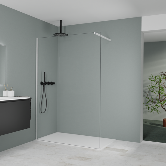 Balmani Modular Walk-In Dusche: 140 x 200 cm, Extra Klarglas, inklusive Coating, Profil Weiß matt