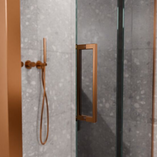 Balmani Senses Design douche en coin avec porte coulissante à droite et paroi latérale fixe, 120 x 90 cm, Miroir Reflex, Profil Brushed Rosegold