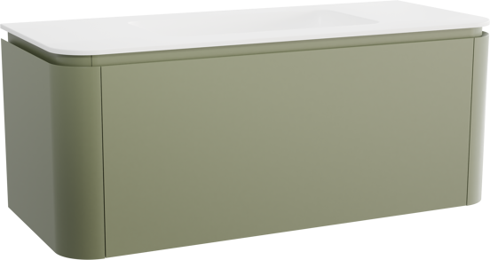 Balmani Moon meuble salle de bains suspendu 130 x 55 cm vert sauge avec Moon plan simple en solid surface blanc mat