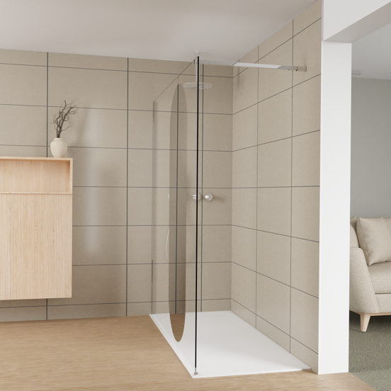 Balmani Modular douche à l'italienne: 180 x 200 cm, Miroir reflex ovale, Profil Chrome brillant