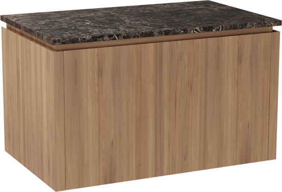 Balmani Eclips hängendes Möbelstück Set: 90 x 55 cm, Teak, mit Stretto Einzel Waschtischplatte Marmor Dark Emperador