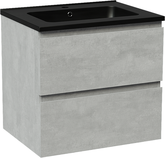 Linie Lado meuble salle de bains suspendu 60 x 46 cm béton gris foncé avec Vano plan simple en marbre composite noir mat