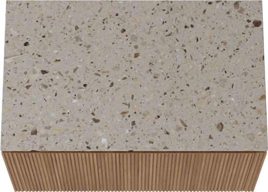 Balmani Eclips meuble salle de bains suspendu 90 x 55 cm Teck avec Stretto tablette simple en Terrazzo greige, Nervure droite symétrique verticale