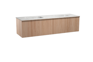 Balmani Forma zwevend badmeubel 180 x 55 cm naturel eiken met Tablo Arcato dubbele wastafel in marmer carrara, Verticale symmetrische rechte ribbel