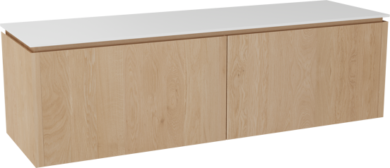 Balmani Eclips meuble salle de bains suspendu 180 x 55 cm Chêne naturelle avec Stretto tablette simple ou double en Solid Surface blanc mat