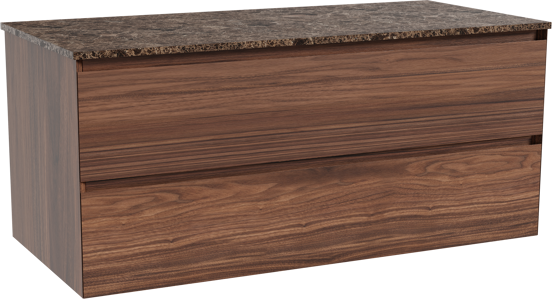 Balmani Mitra zwevend badkamermeubel 120 x 55 cm notelaar met Stretto enkel of dubbel tablet in marmer dark emperador