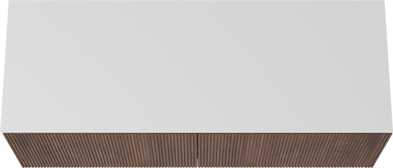 Balmani Eclips meuble salle de bains suspendu 150 x 55 cm Noyer américain avec Stretto tablette simple ou double en Solid Surface blanc mat, Nervure droite symétrique verticale