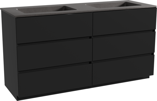 Storke Edge staand badmeubel 150 x 52 cm mat zwart met Scuro dubbele wastafel in kwarts mat zwart
