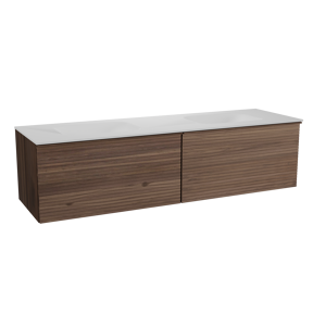 Balmani Forma meuble salle de bains suspendu 180 x 55 cm noyer américain avec Tablo Arcato double vasque en solid surface blanc mat, Nervure droite symétrique horizontale