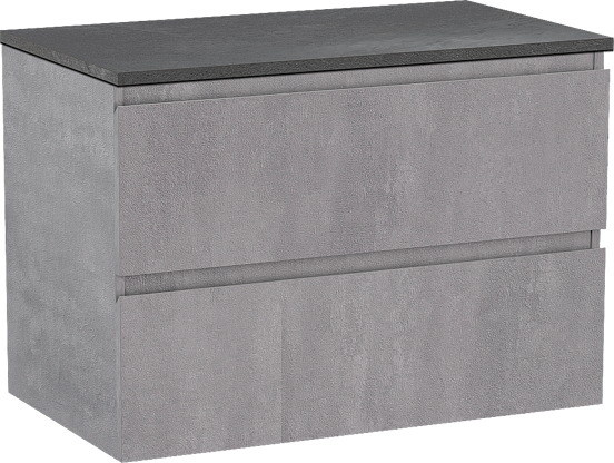 Linie Lado zwevend badmeubel 80 x 46 cm beton donkergrijs met Lado enkel wastafelblad in melamine grijze leisteen