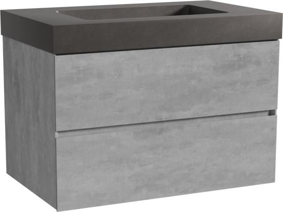 Storke Edge zwevend badmeubel 85 x 52 cm beton donkergrijs met Scuro High enkele wastafel in kwarts mat zwart