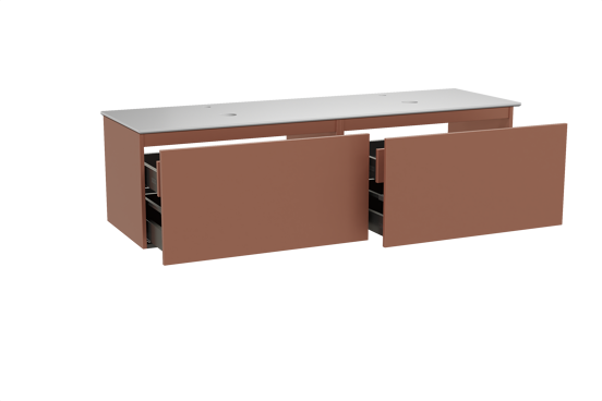 Balmani Sfera hängendes Möbelstück Set: 180 x 55 cm, Cotto, mit Facetta Doppel Waschtischplatte, Solid Surface Weiß matt