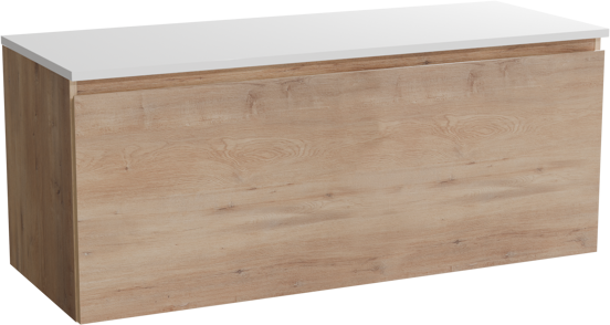 Linie Lado hängendes Möbelstück Set: 120 x 46 cm, Naturbelassene Eiche, mit Lado Doppel Waschtischplatte, Marmorkomposit Weiß glänzend