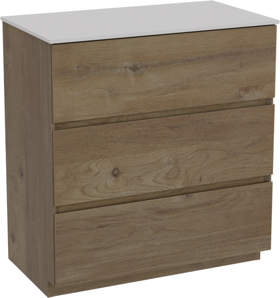 Storke Edge staand badkamermeubel 80 x 46 cm ruwe eik met Tavola enkel tablet in solid surface mat wit