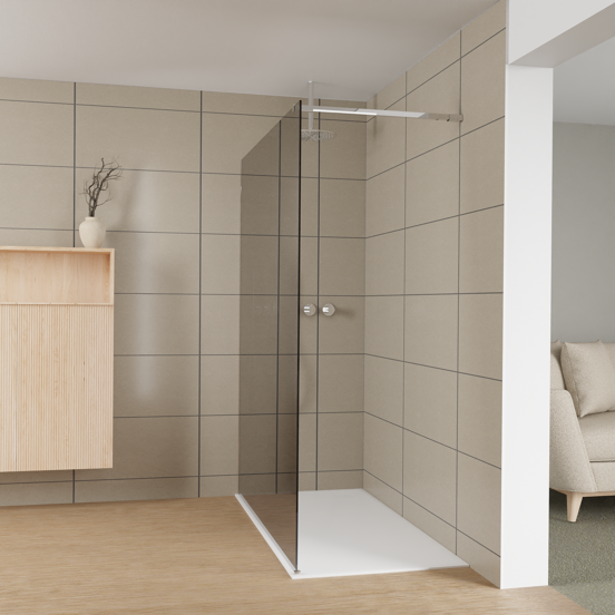Balmani Modular Walk-In Dusche: 160 x 200 cm, Reflex-Spiegelglas, inklusive Coating, Profil Chrom glänzend