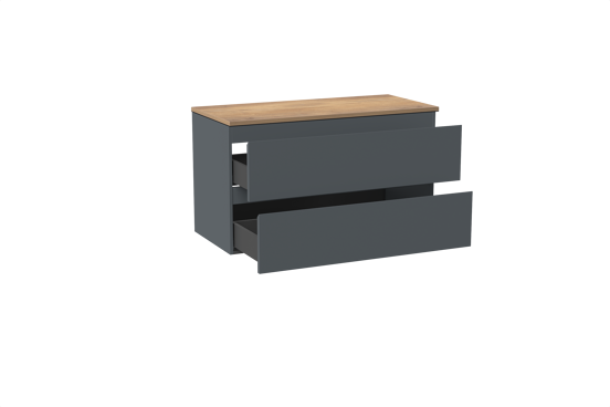 Linie Lado meuble salle de bains suspendu 100 x 46 cm bleu anthracite avec Lado tablette simple ou double en mélaminé chêne naturel