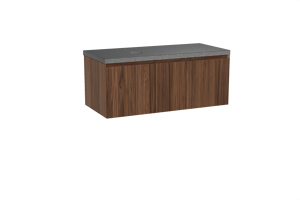 Balmani Idra meuble salle de bains suspendu 120 x 55 cm noyer avec Rock vasque asymétrique gauche en granit noir