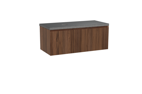 Balmani Idra zwevend badkamermeubel 120 x 55 cm notelaar met Rock asymmetrisch linkse wastafel in graniet zwart