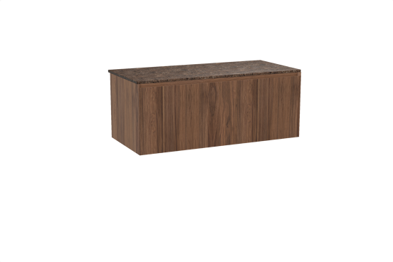 Balmani Fila zwevend badkamermeubel 120 x 55 cm notelaar met Stretto enkel of dubbel tablet in marmer dark emperador, Verticale symmetrische rechte ribbel