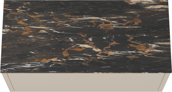 Balmani Eclips meuble salle de bains suspendu 120 x 55 cm Sandbeige avec Stretto tablette simple en Portoro Gold marbre, Nervure droite symétrique verticale