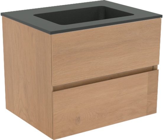 Storke Edge meuble salle de bains suspendu 60 x 46 cm chêne brut avec Scuro plan simple en quartz noir mat