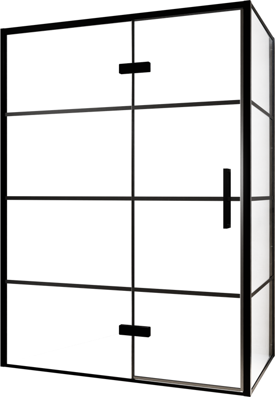 Balmani Senses Design douchehoek met linkse draaideur en vaste zijwand, 140 x 80 cm, Lined, Zwarte profielen, met coating