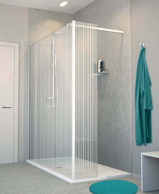 Balmani Modular inloopdouche met vaste zijwand 180 x 200 cm barcode wit glas mat wit profiel