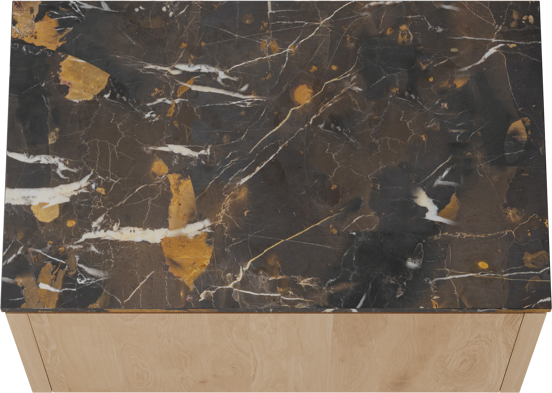 Balmani Eclips zwevend badmeubel 90 x 55 cm Natuur eiken met Stretto enkel wastafelblad in Portoro Gold marmer