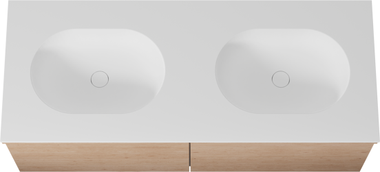 Balmani Forma meuble salle de bains suspendu 135 x 55 cm chêne naturel avec Tablo Oval double vasque en solid surface blanc mat, Nervure droite symétrique horizontale