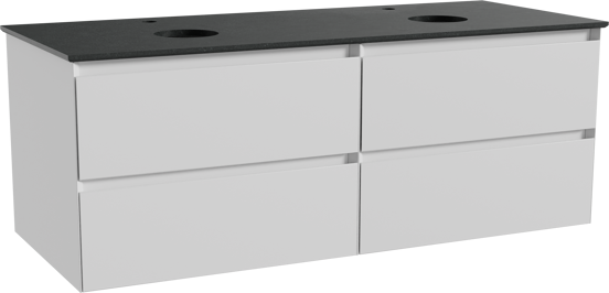Balmani Mitra meuble salle de bains suspendu 135 x 55 cm blanc mat avec Facetta tablette double en granit noir