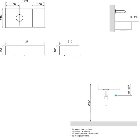 Balmani Forma zwevend toiletmeubel 42 x 21 cm amerikaans notenhout met Loop wastafel in matte Solid Surface