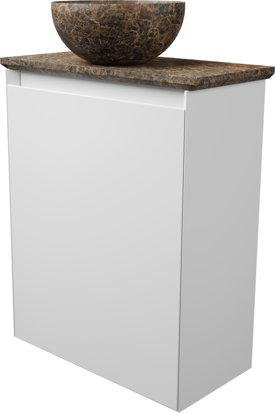 Balmani Mitra zwevend toiletmeubel 42 x 21 cm mat wit met Facetta tablet en Bari XS waskom in Dark Emperador marmer
